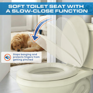 Plexon Soft Cushioned Toilet Seat, Elongated Bone, Slow-Close Lid & Seat, Quick-Release Hinge, Easy To Clean & Change