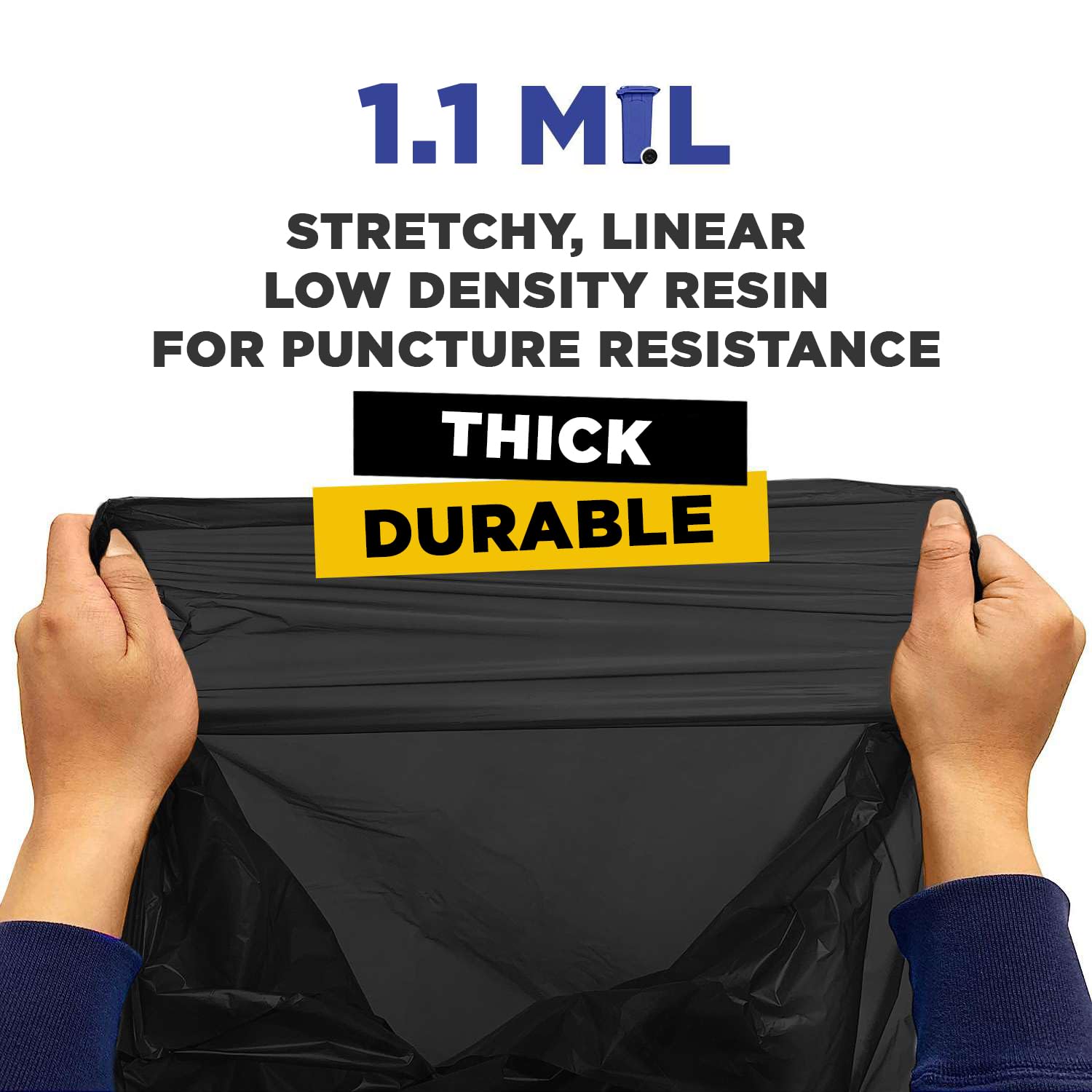 15" x 9" x 31" 13 Gal 1.1 Mil Black Heavy Duty Kitchen Bags, 250/Case