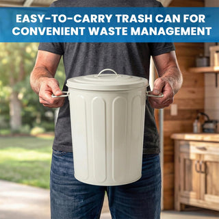 Plexon 5 Gallon Small Metal Trash Can with Lid Outdoor Galvanized Steel Bucket with Lid 5 Gal Storage Can for Dog Food Bird Seed Storage Container Rodent Pet Proof, Matte Off-White