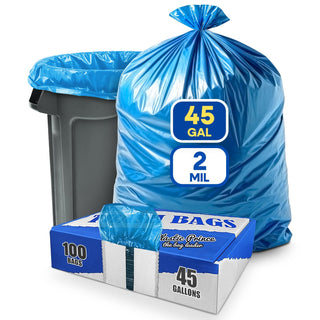 23" x 17" x 46" 45 Gal 2 Mil Blue Contractor Bags, 100/Case