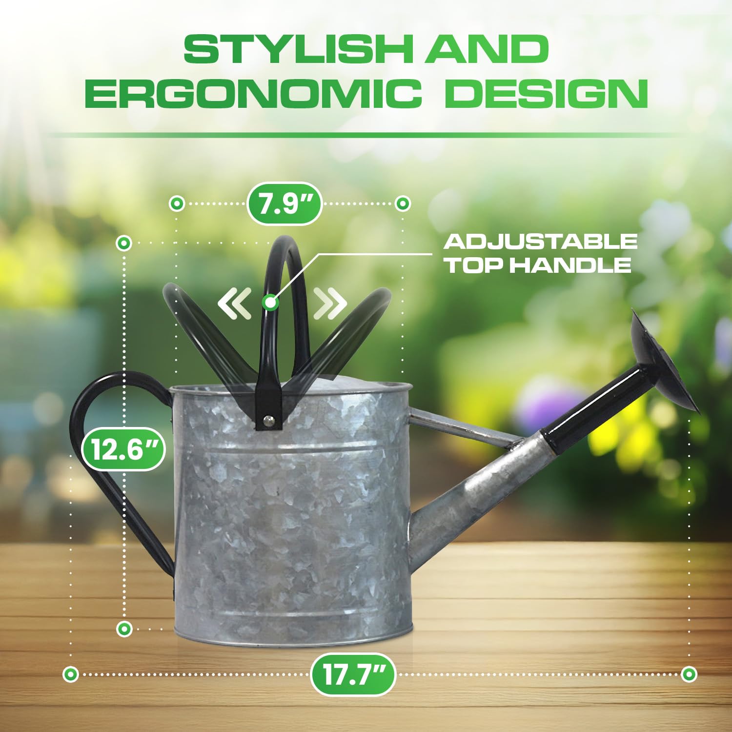 1 Gallon Acid Pickling Galvanized Metal Watering Can with Black Handle and Spout