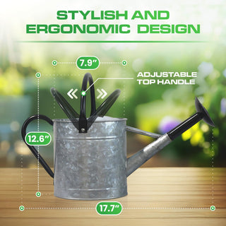 1 Gallon Acid Pickling Galvanized Metal Watering Can with Black Handle and Spout