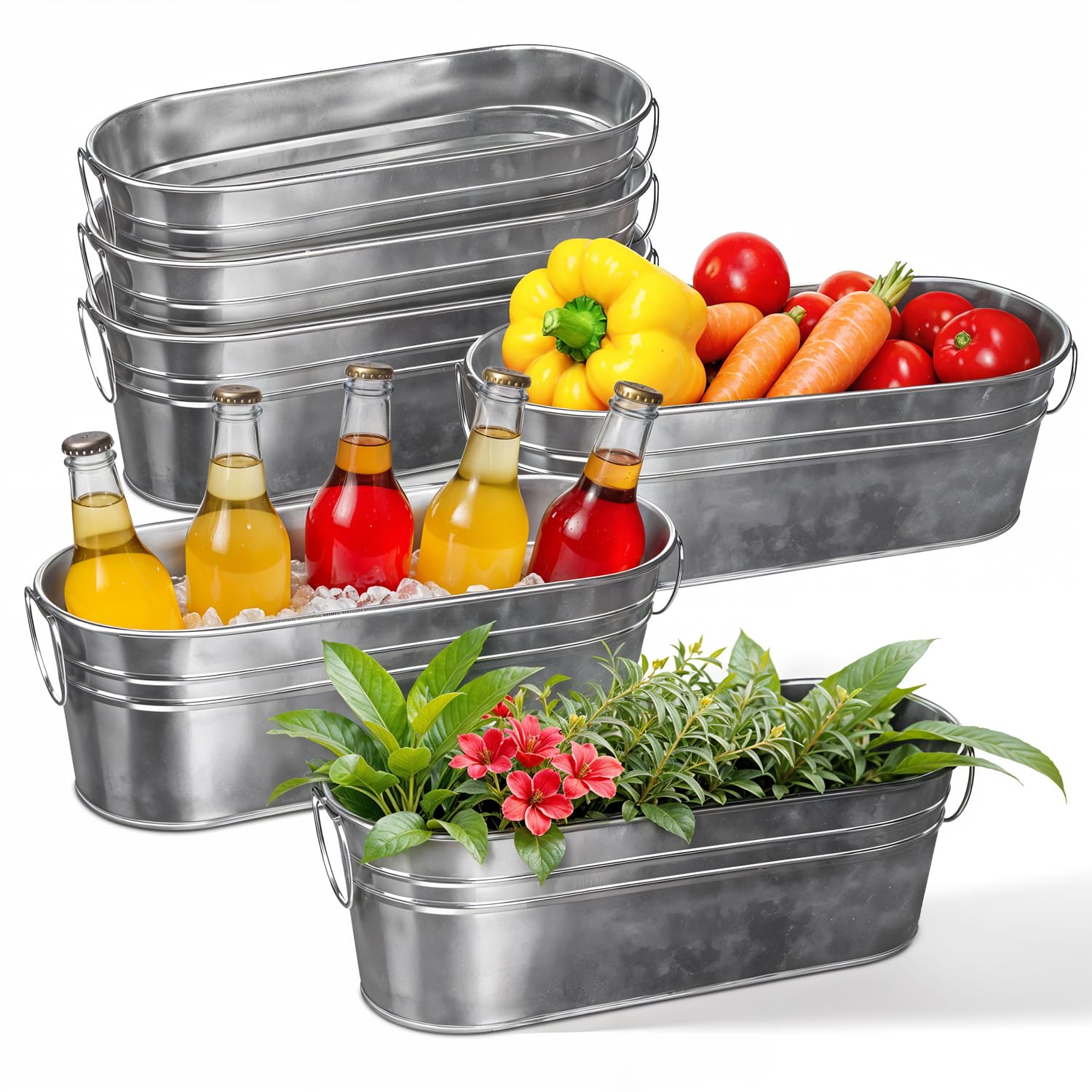12 in Galvanized Metal Small Oval Planters Tub