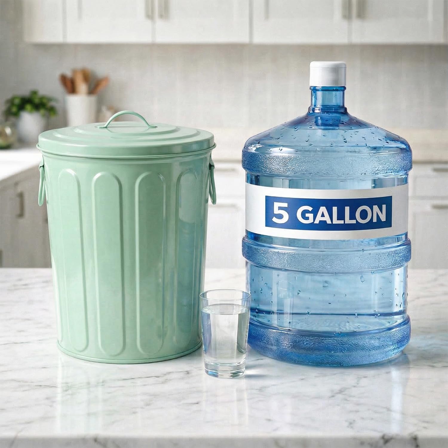 Plexon 5 Gallon Small Metal Trash Can with Lid Outdoor Galvanized Steel Bucket with Lid 5 Gal Storage Can for Dog Food Bird Seed Storage Container Rodent Pet Proof, Green