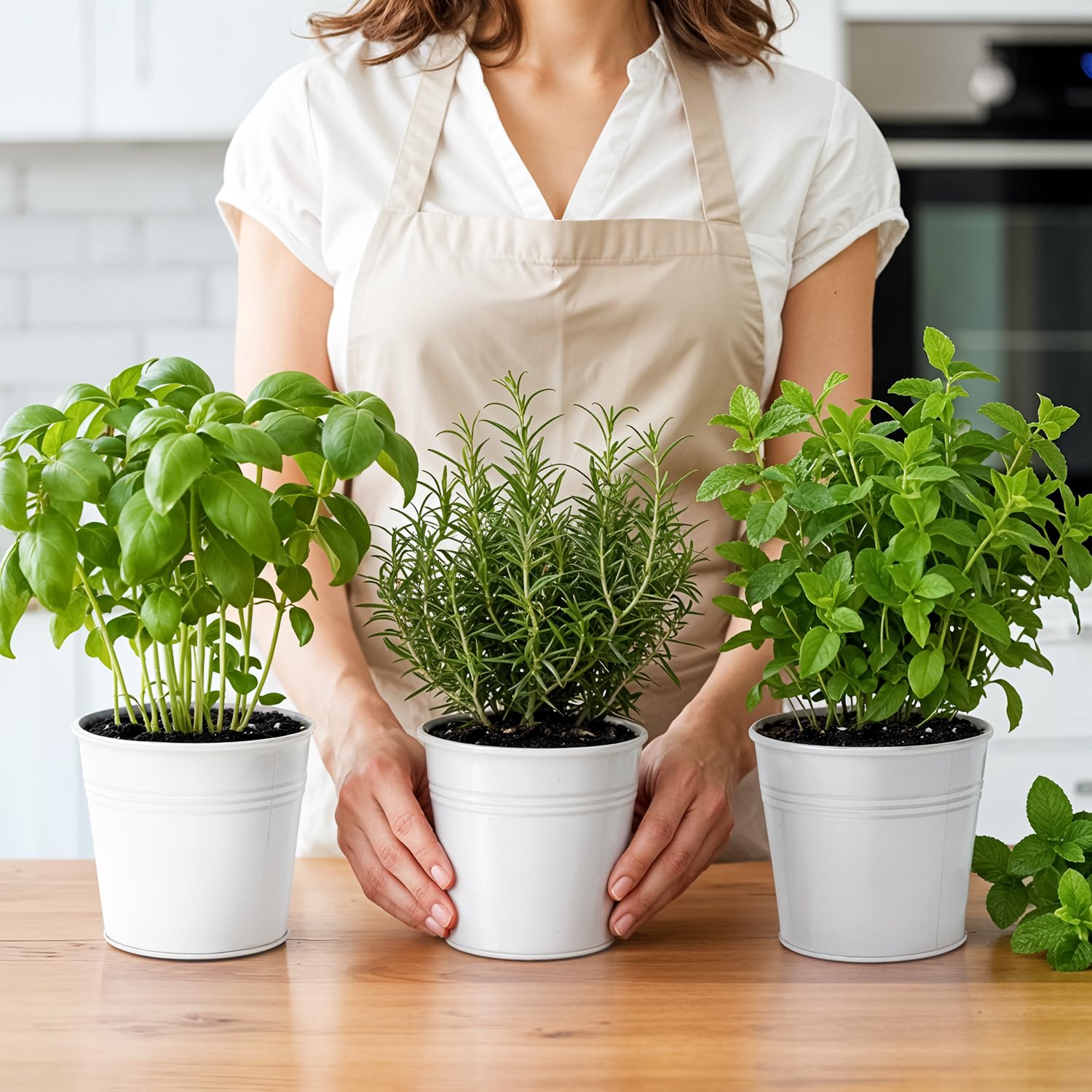 Set of 3 White Metal Garden Planters with Tray