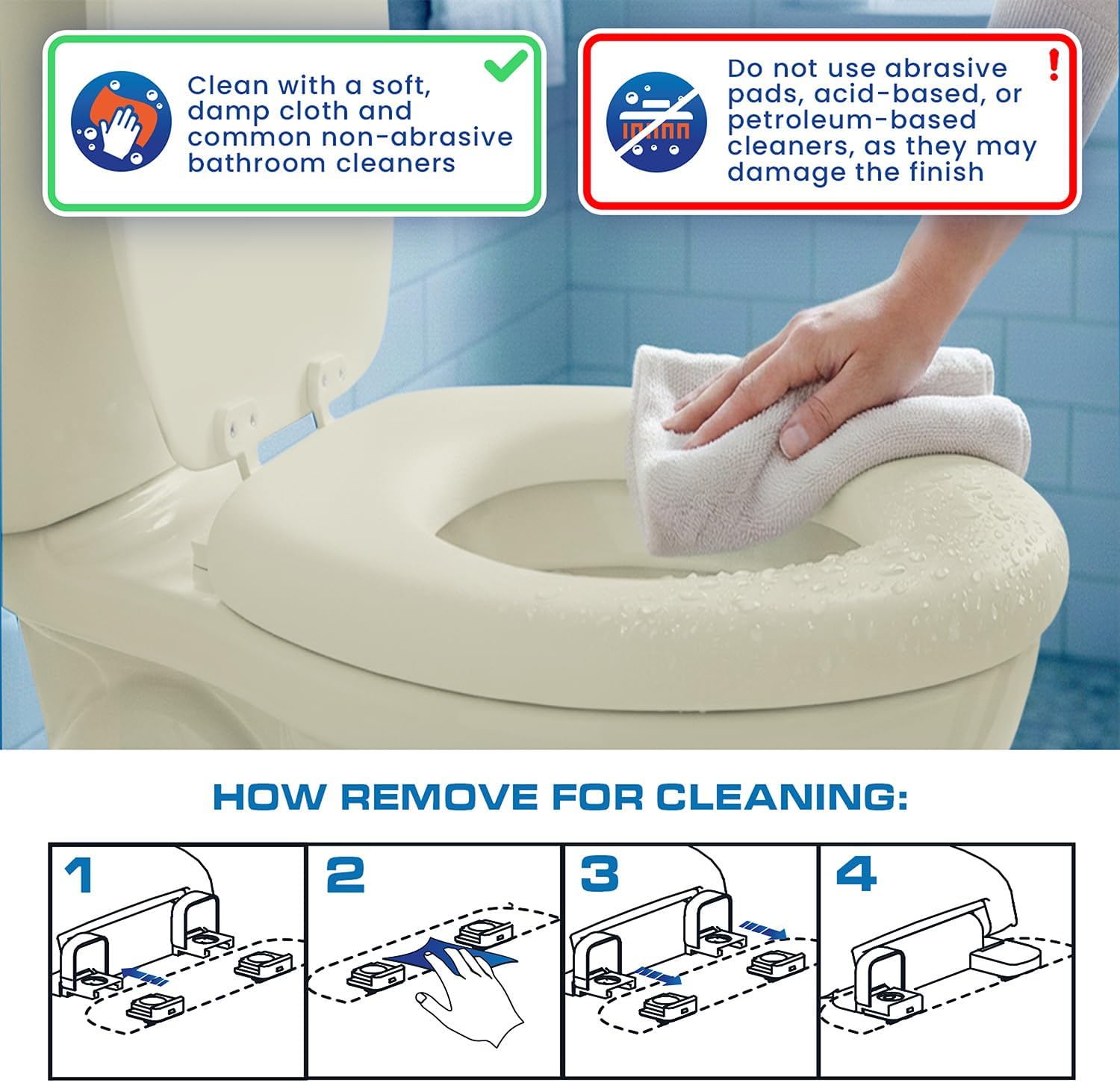 Plexon Soft Cushioned Toilet Seat, Round, Bone, Slow-Close Lid & Seat, Quick-Release Hinge, Easy To Clean & Change