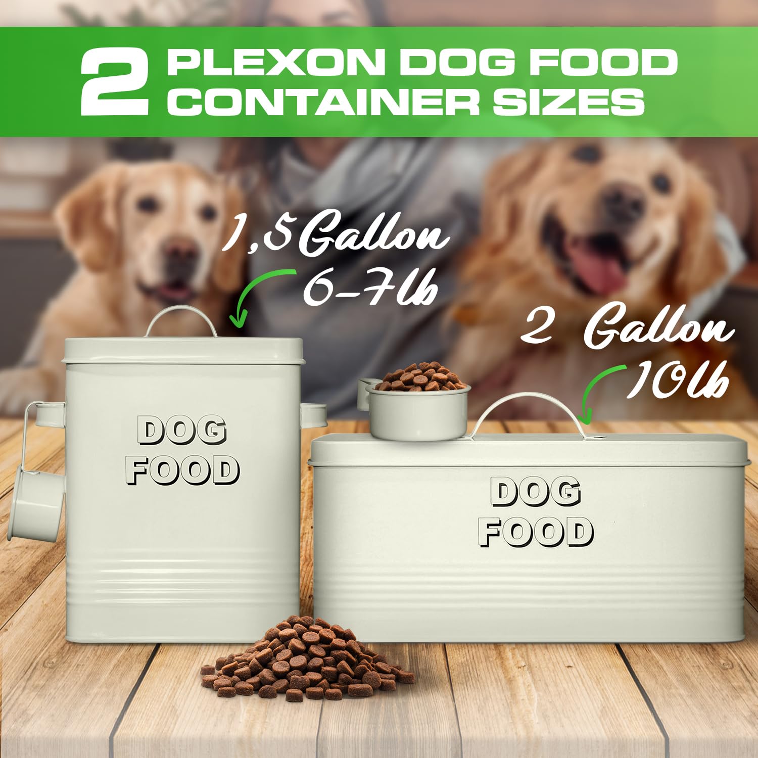 10 lb Rectangular Beige Metal Pet Food Storage Container with Scoop