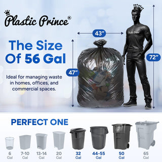 43" x 47", 56 Gallon, 22 Mic, Black High-Density Can Liners, 150/Case