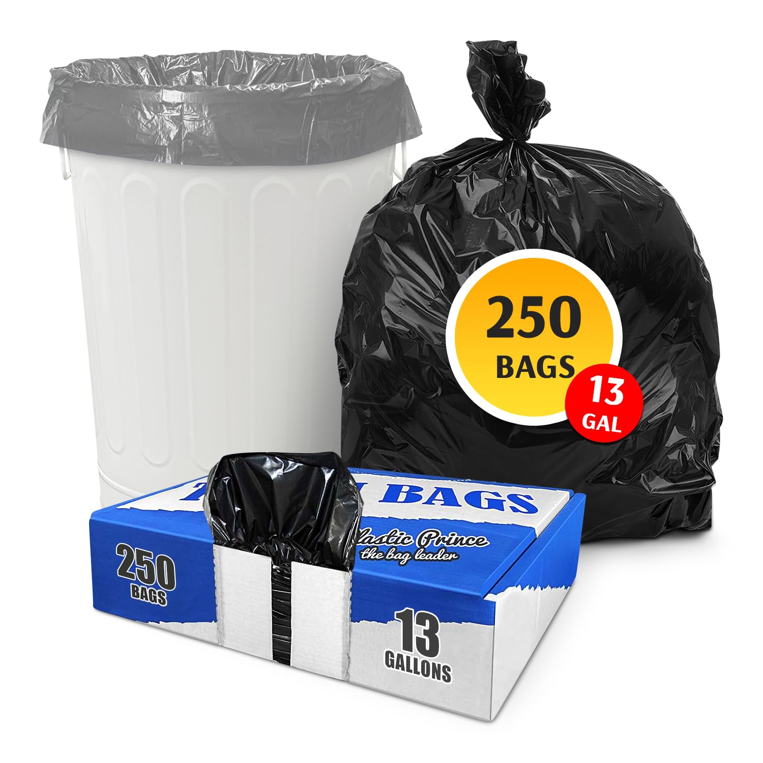15" x 9" x 31" 13 Gal 1.1 Mil Black Heavy Duty Kitchen Bags, 250/Case