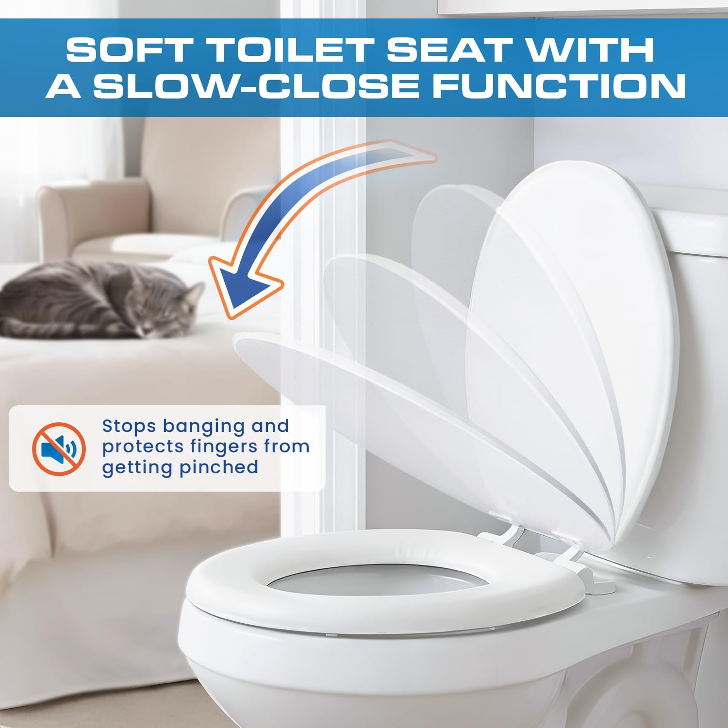 Plexon Soft Cushioned Toilet Seat, Elongated Bone, Slow-Close Lid & Seat, Quick-Release Hinge, Easy To Clean & Change (Copy)