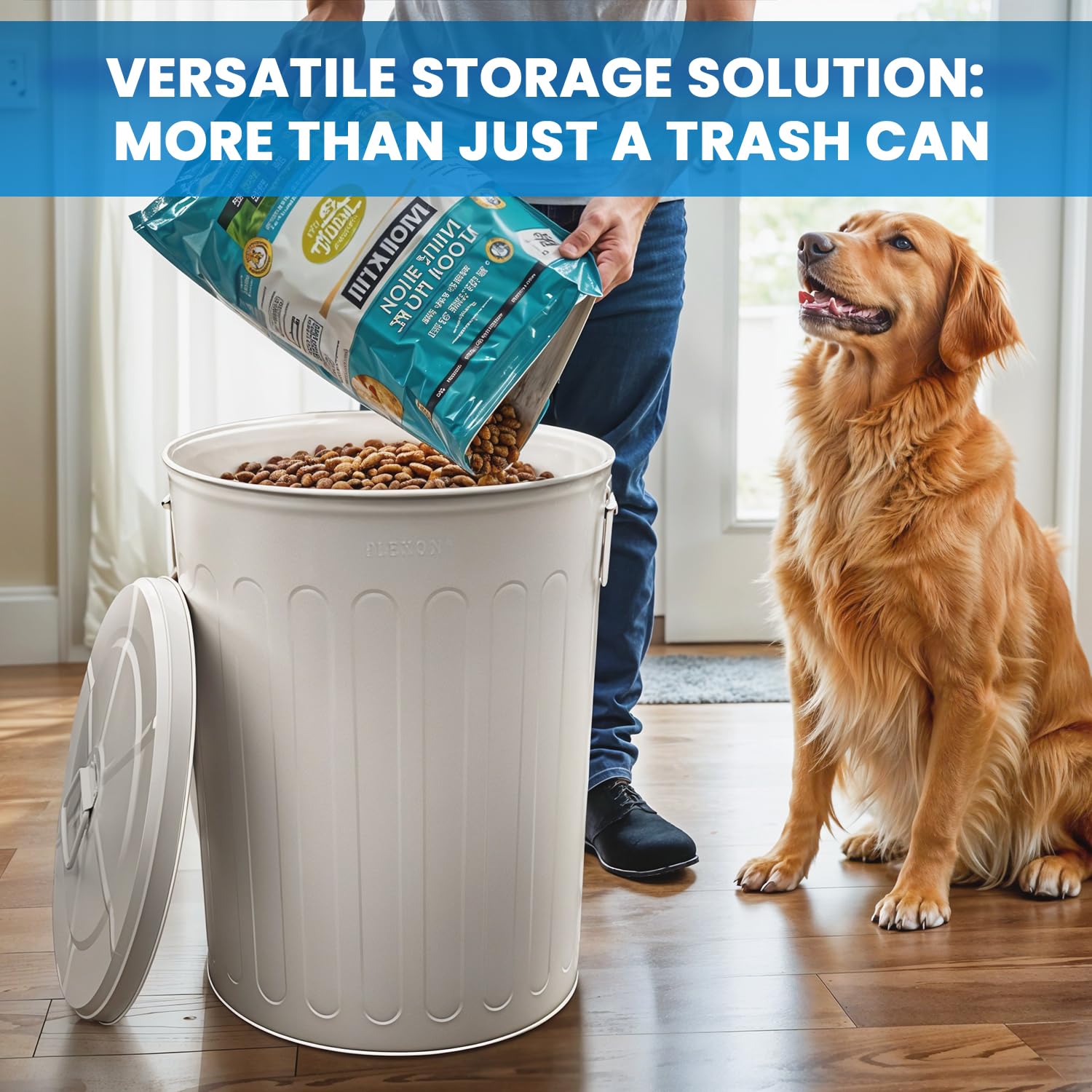 20 Gal Beige Galvanized Steel Round Trash Can with Lid