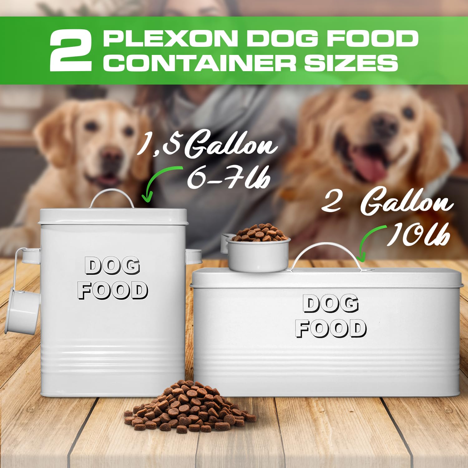 5 lb Square White Metal Pet Food Storage Container with Handles and Scoop