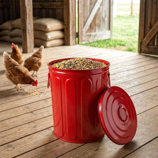 Plexon 5 Gallon Small Metal Trash Can with Lid Outdoor Galvanized Steel Bucket with Lid 5 Gal Storage Can for Dog Food Bird Seed Storage Container Rodent Pet Proof, Red