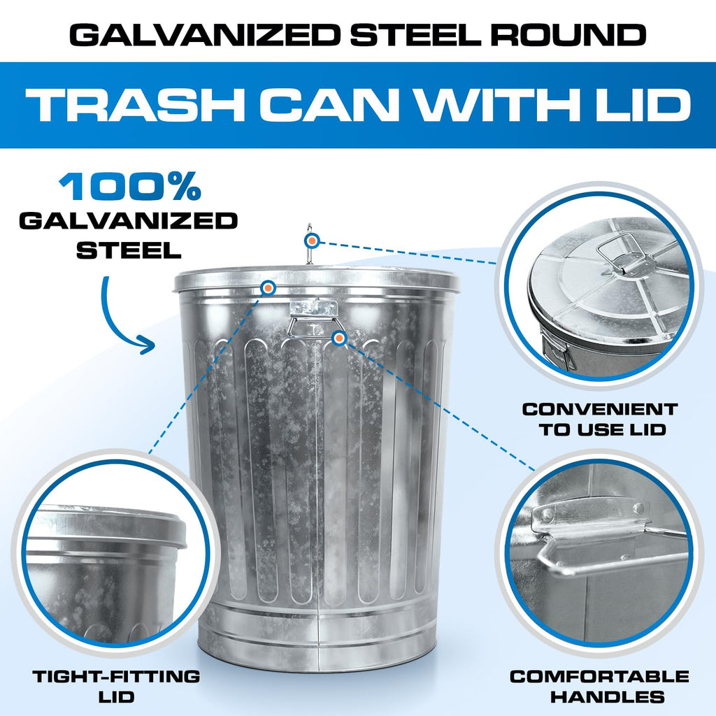 31-Gallon Galvanized Steel Round Trash Can with Lid