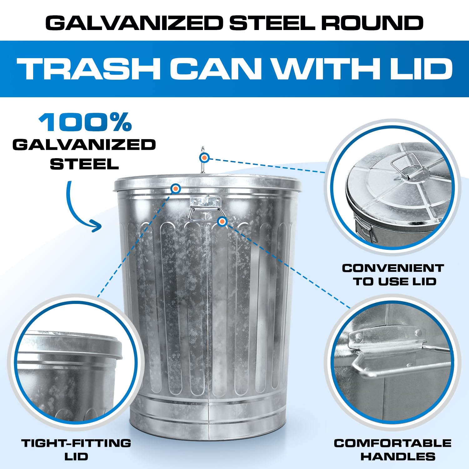 31-Gallon Galvanized Steel Round Trash Can with Lid