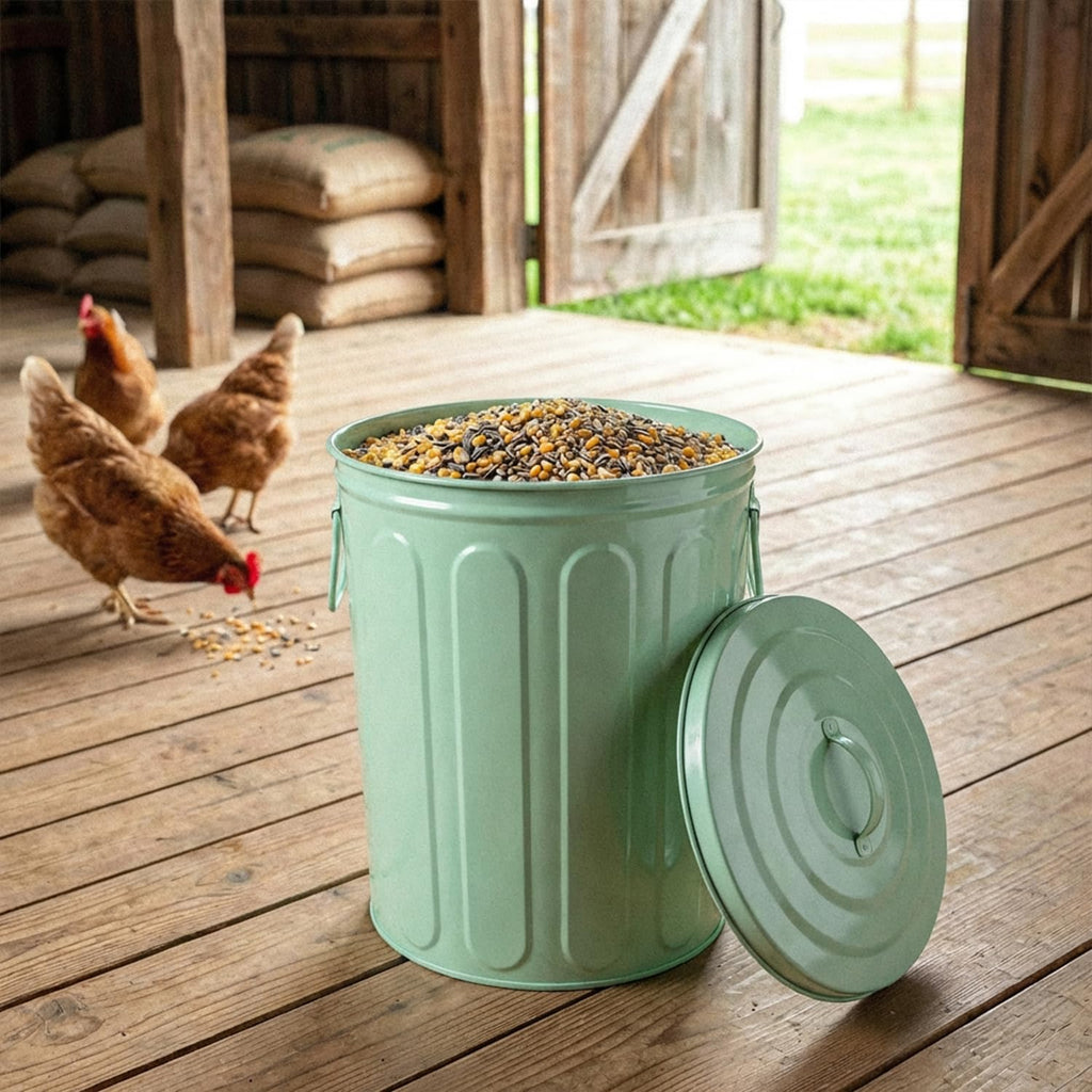 Plexon 5 Gallon Small Metal Trash Can with Lid Outdoor Galvanized Steel Bucket with Lid 5 Gal Storage Can for Dog Food Bird Seed Storage Container Rodent Pet Proof, Green