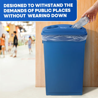 Plastic Prince 23 Gallon Slim Trash Can with Recycling Lid for Bottles and Cans, Blue Commercial Rectangular Garbage Can, Waste Bin for Home Kitchen Office Cabinet