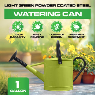 1 Gallon Green Metal Watering Can with Black Handle and Spout