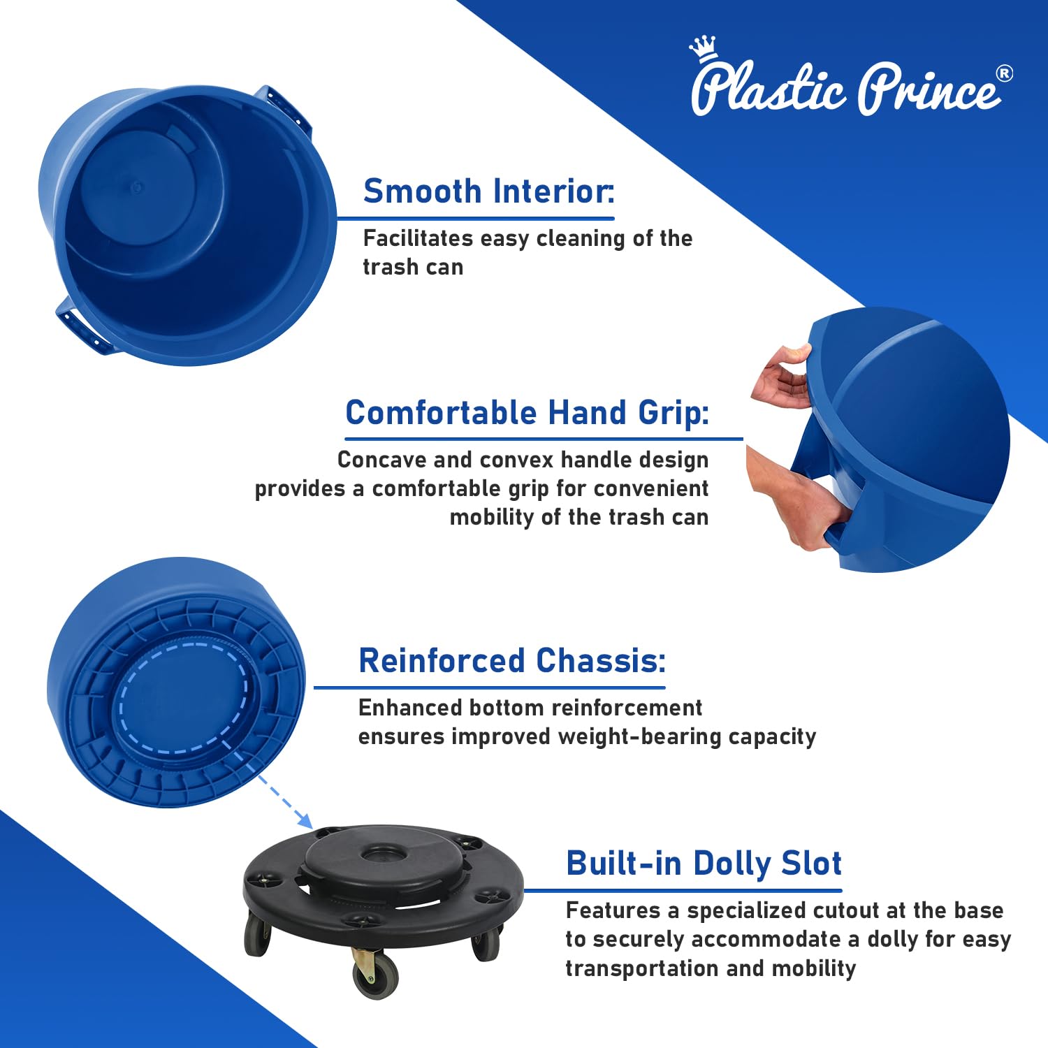 44 Gal Blue Round Trash Can