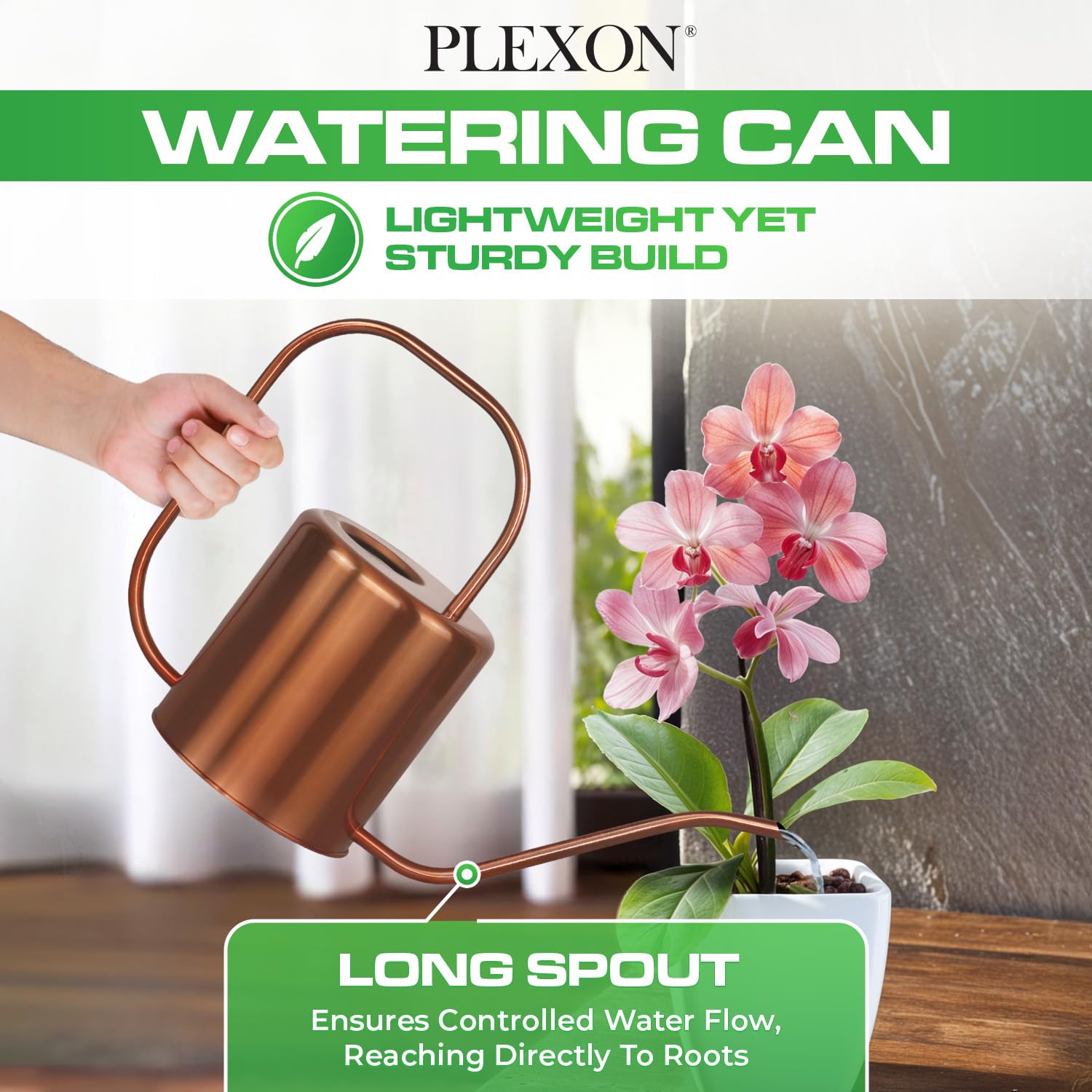54 oz Rose Gold Stainless Steel Watering Can with Long Spout