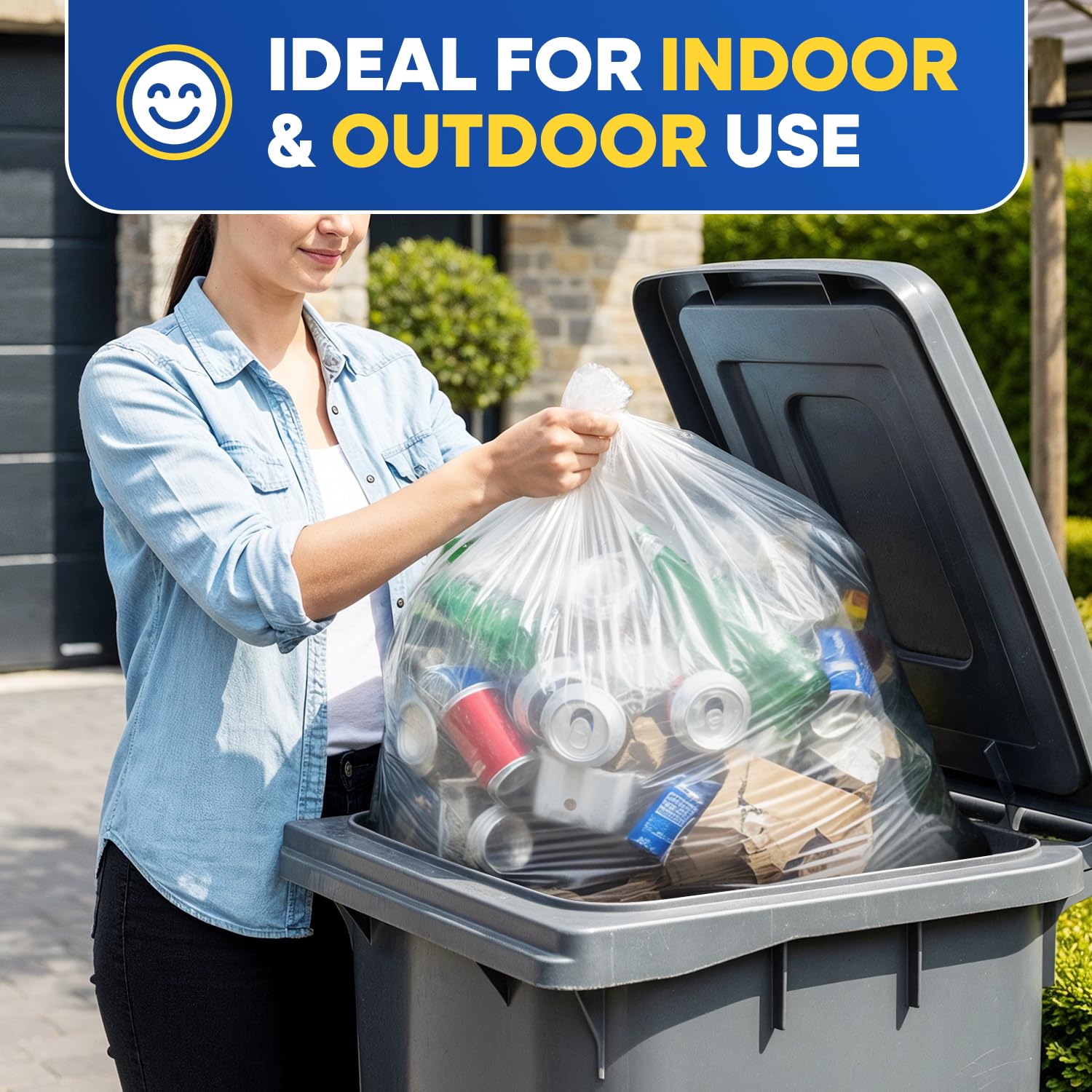 38" x 58" 55 Gal 3 Mil Clear Trash Bags, 100/Case