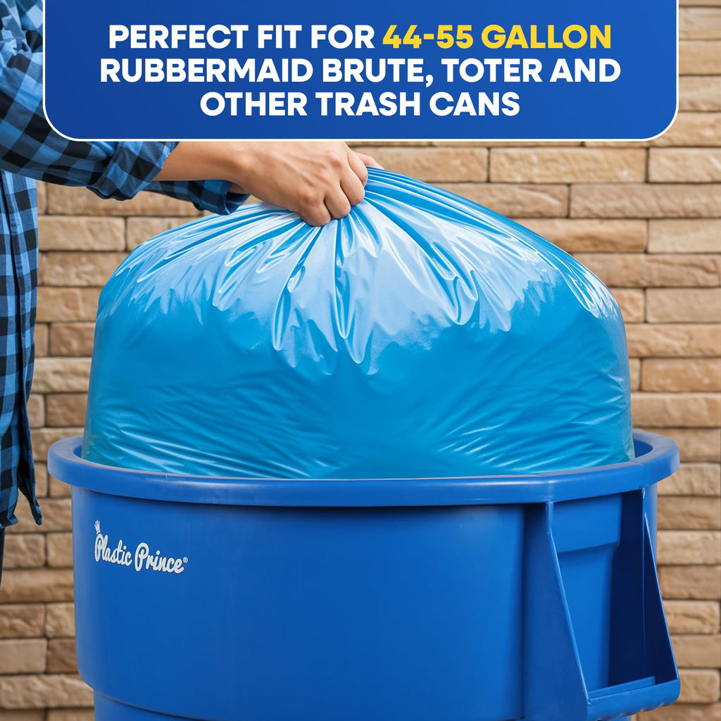 23" x 14" x 50" 55 Gal 3 Mil Blue Trash Bags, 100/Case