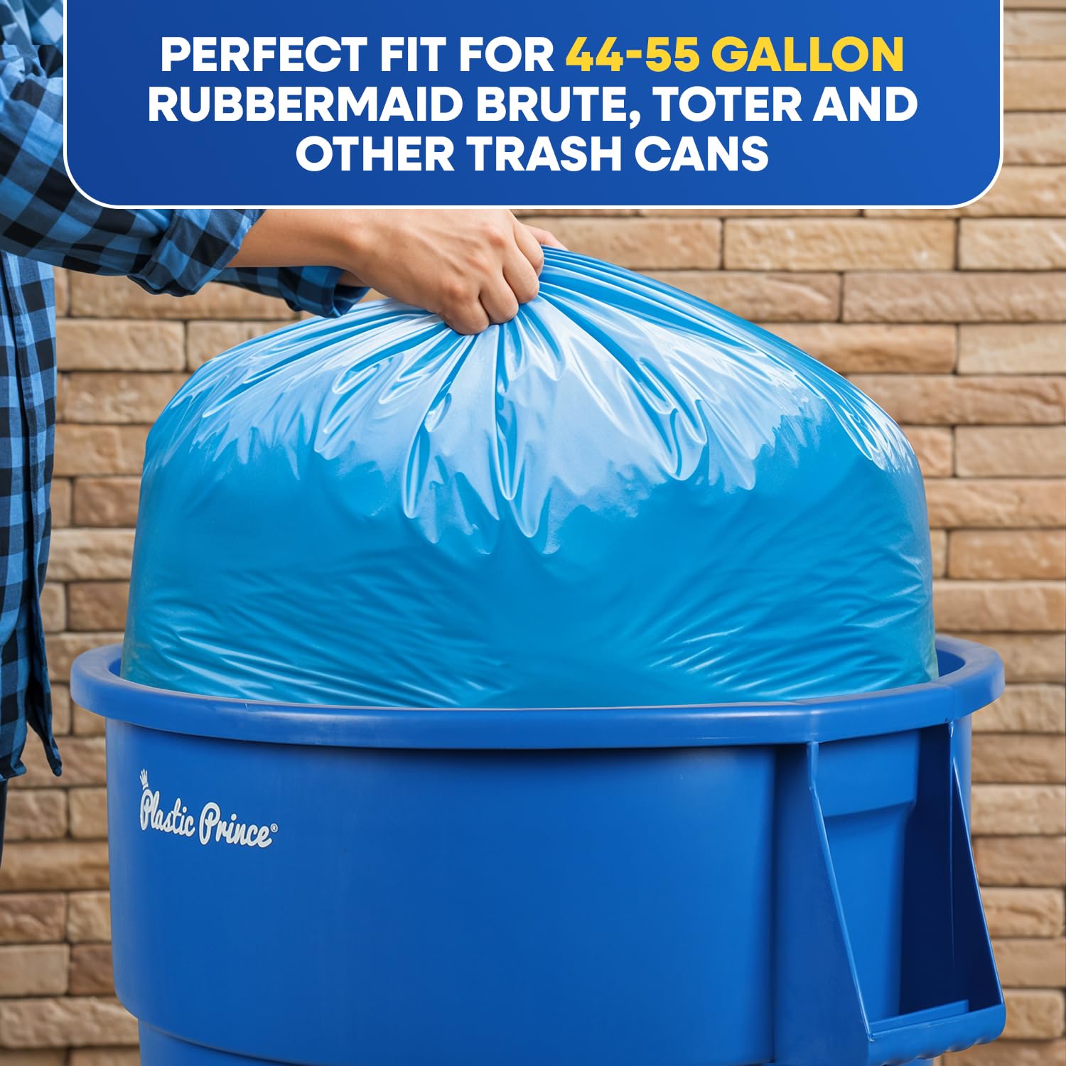 23" x 14" x 50" 55 Gal 3 Mil Blue Trash Bags, 100/Case