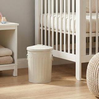 Plexon 2 Gallon Small Metal Trash Can with Lid Bathroom Garbage Can with Lid Bathroom Trash Can for Bedroom Office Kitchen Indoor Waste Basket, Round Powder Coated Off-White Bucket