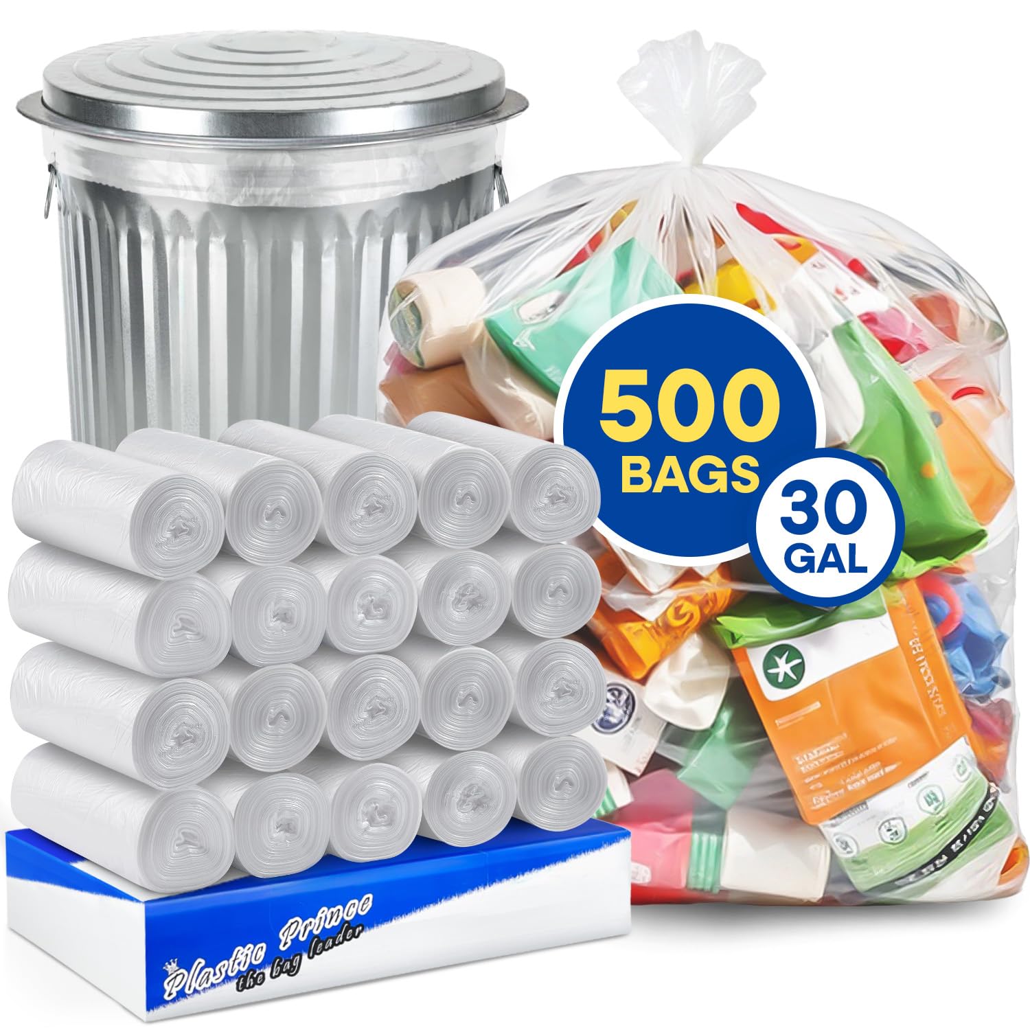 30in x 36in, 30 Gallon, 10 Mic, Clear High-Density Can Liners, 500/Case