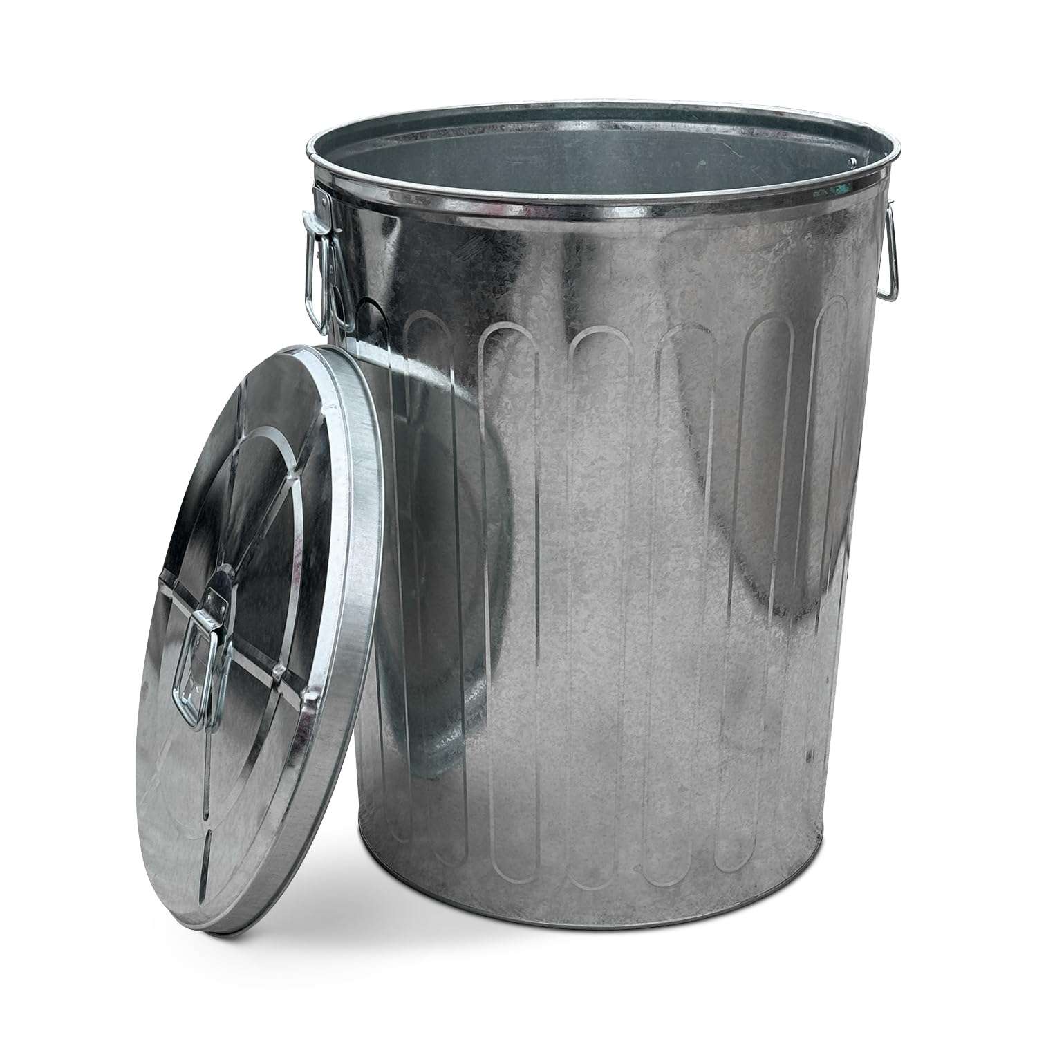 20 Gal Galvanized Steel Round Trash Can with Lid - 1