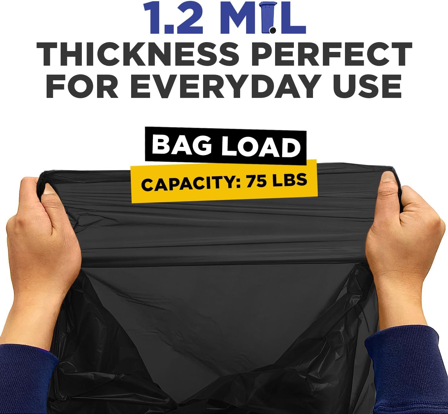 38" x 58" 60 Gal 1.2 Mil Black Trash Bags, 100/Case