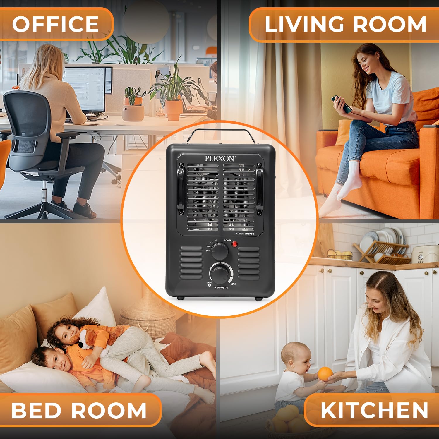 Plexon Milkhouse Space Heater for Indoor Use with Adjustable Thermostat, 1500 W, Black