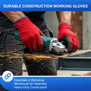 300 Pairs Medium Red Safety Gloves for Men/Women, Non Slip Black Latex Palm Work Gloves, Heavy Duty Cotton Garden Yard Gloves