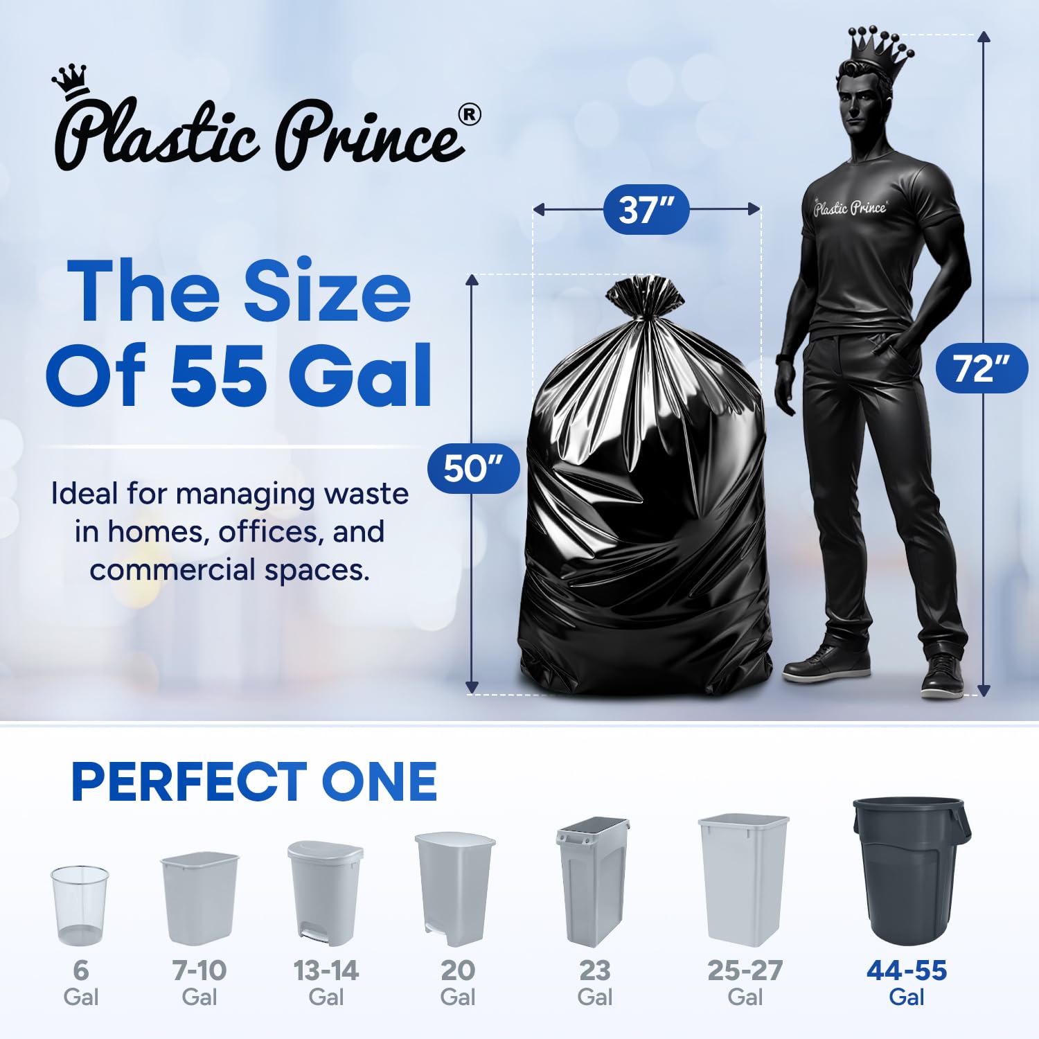 plastic prince 37 x 50 55 gallon 2 mil black trash bags 10 rolls of 10 bags total of 100/case