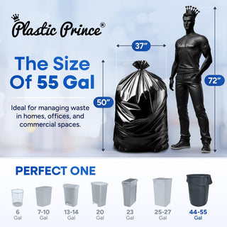 plastic prince 37 x 50 55 gallon 2 mil black trash bags 10 rolls of 10 bags total of 100/case