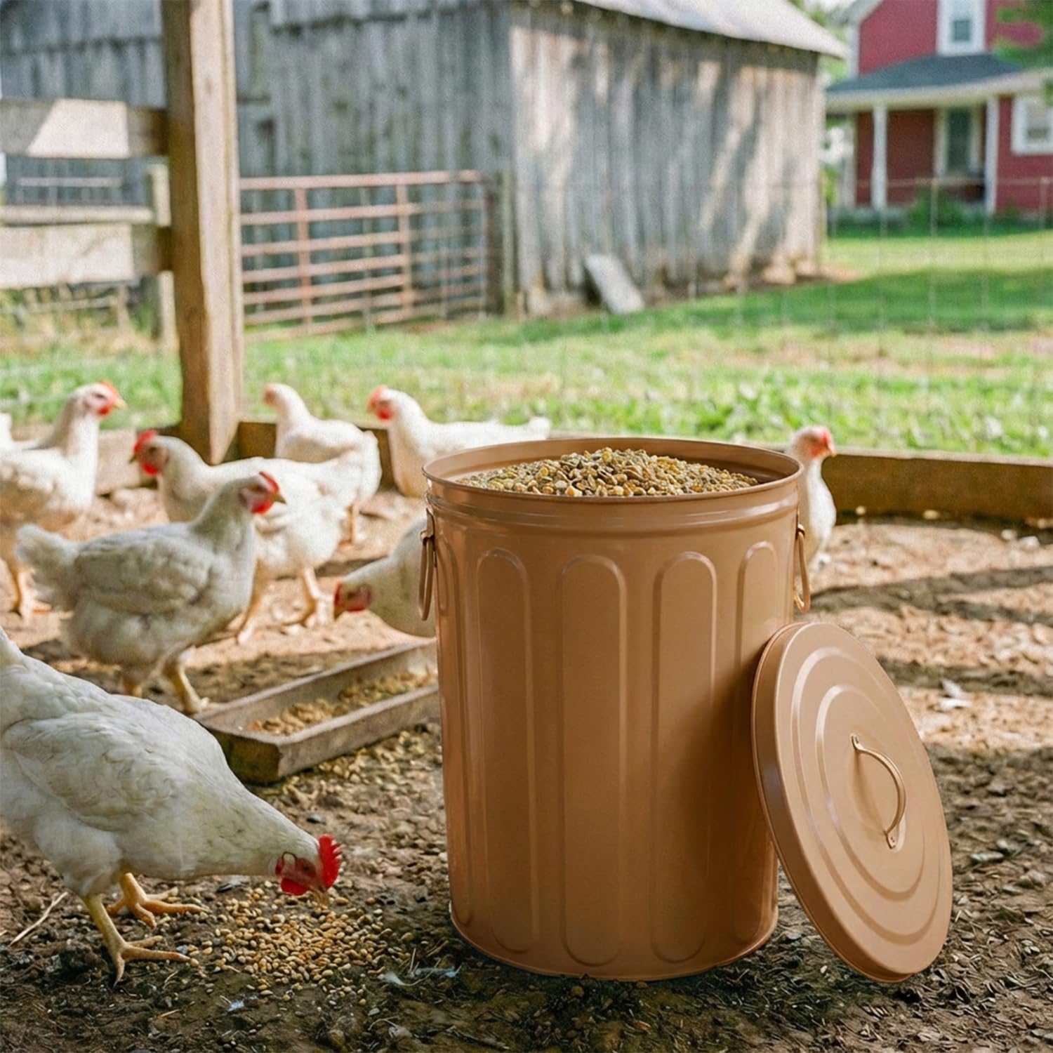 Plexon 5 Gallon Small Metal Trash Can with Lid Outdoor Galvanized Steel Bucket with Lid 5 Gal Storage Can for Dog Food Bird Seed Storage Container Rodent Pet Proof, Copper