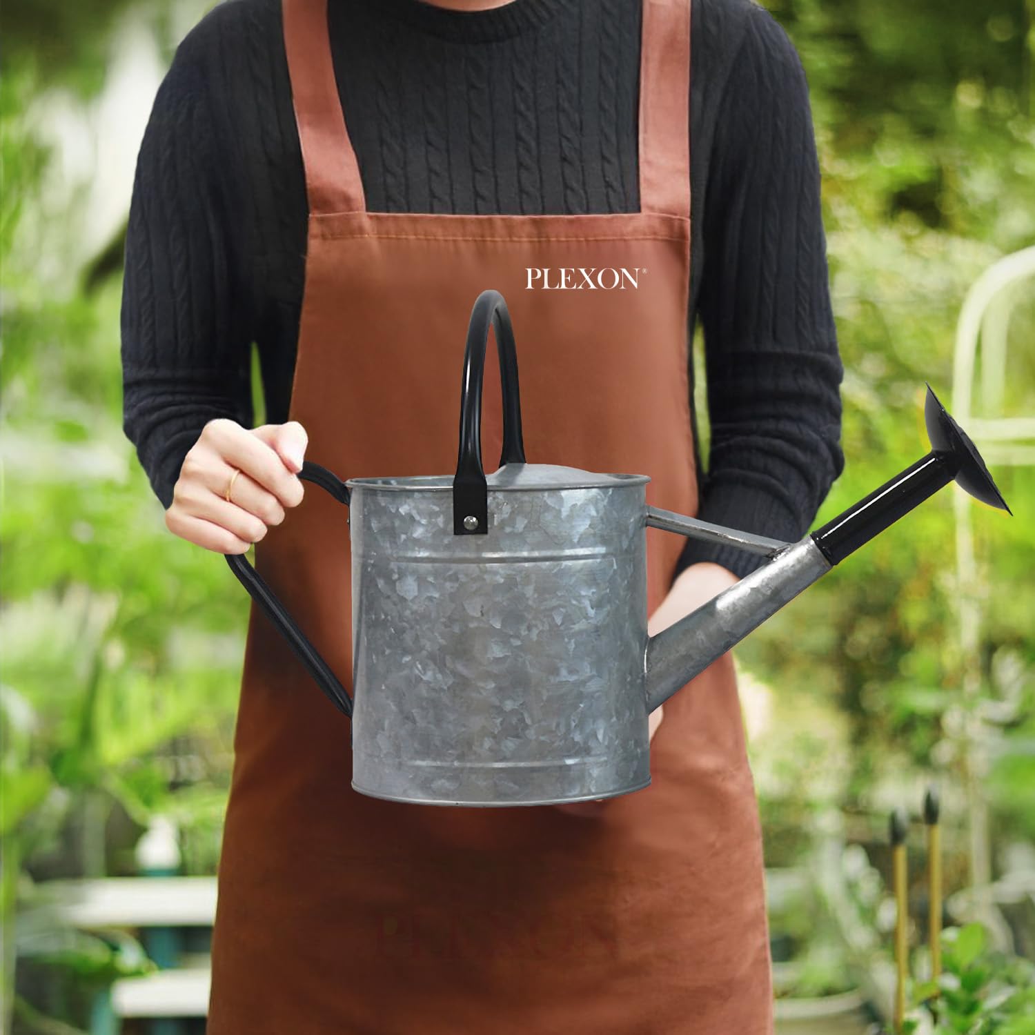 1 Gallon Acid Pickling Galvanized Metal Watering Can with Black Handle and Spout