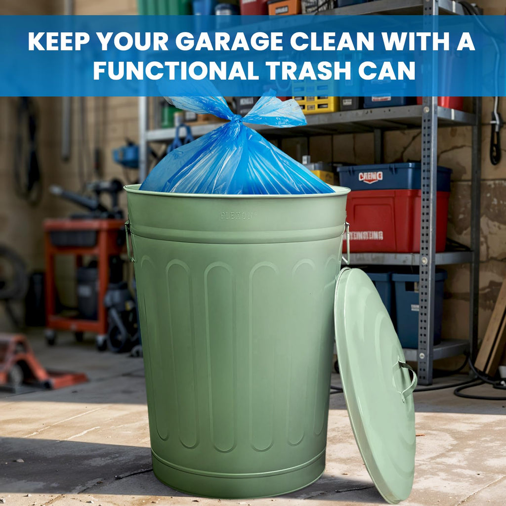 13-Gallon Green Galvanized Steel Round Trash Can with Lid