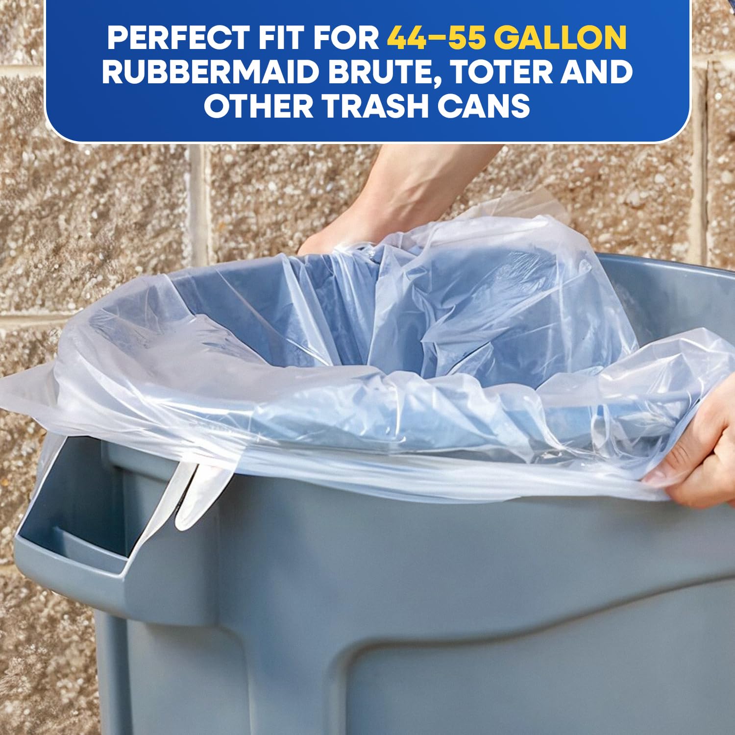 22" x 14" x 50" 55 Gal 2 Mil Clear Trash Bags, 100/Case