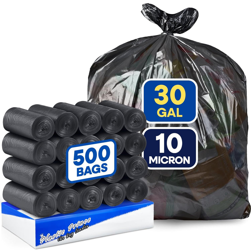 30" x 36", 30 Gallon, 10 Mic, Black High-Density Can Liners, 500/Case