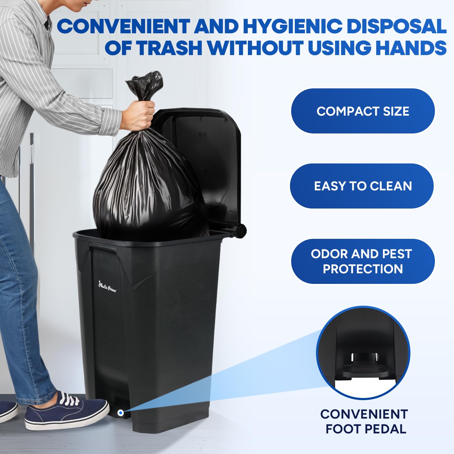 22 Gal Step-On Indoor Trash Can, Black