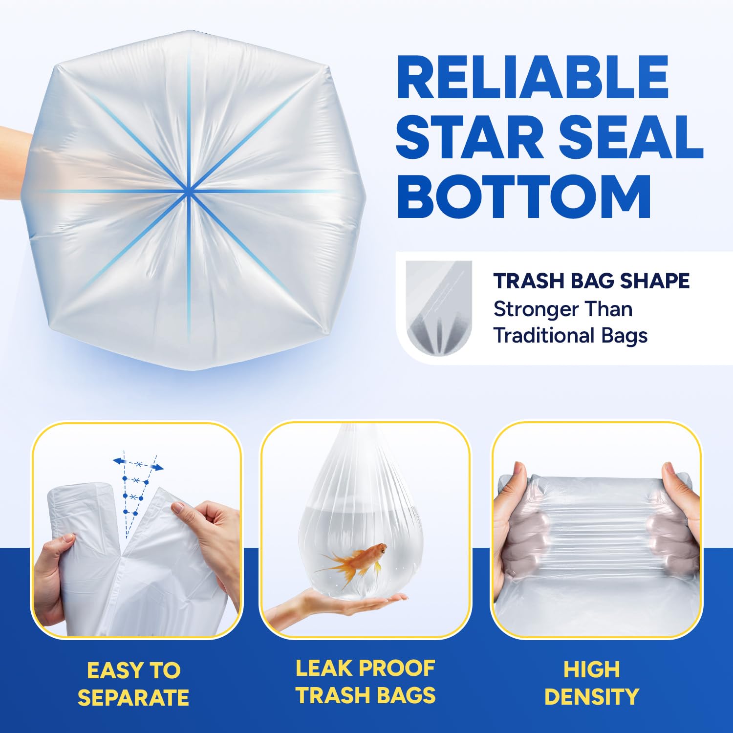 38in x 60in, 60 Gallon, 22 Mic, Clear High-Density Can Liners, 150/Case