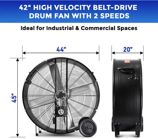 42 in. Black High Velocity Belt-Drive Drum Fan, 2-Speed