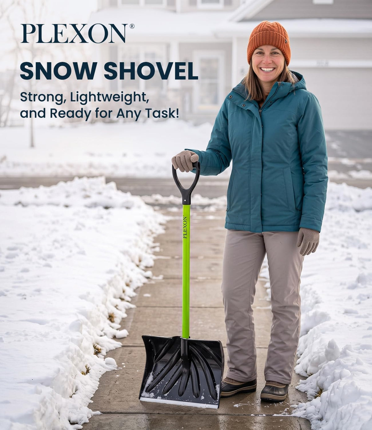 48'' Snow Pusher with Fiberglass Handle & Plastic D-Grip, 17'' Wide Blade with Aluminum Edge