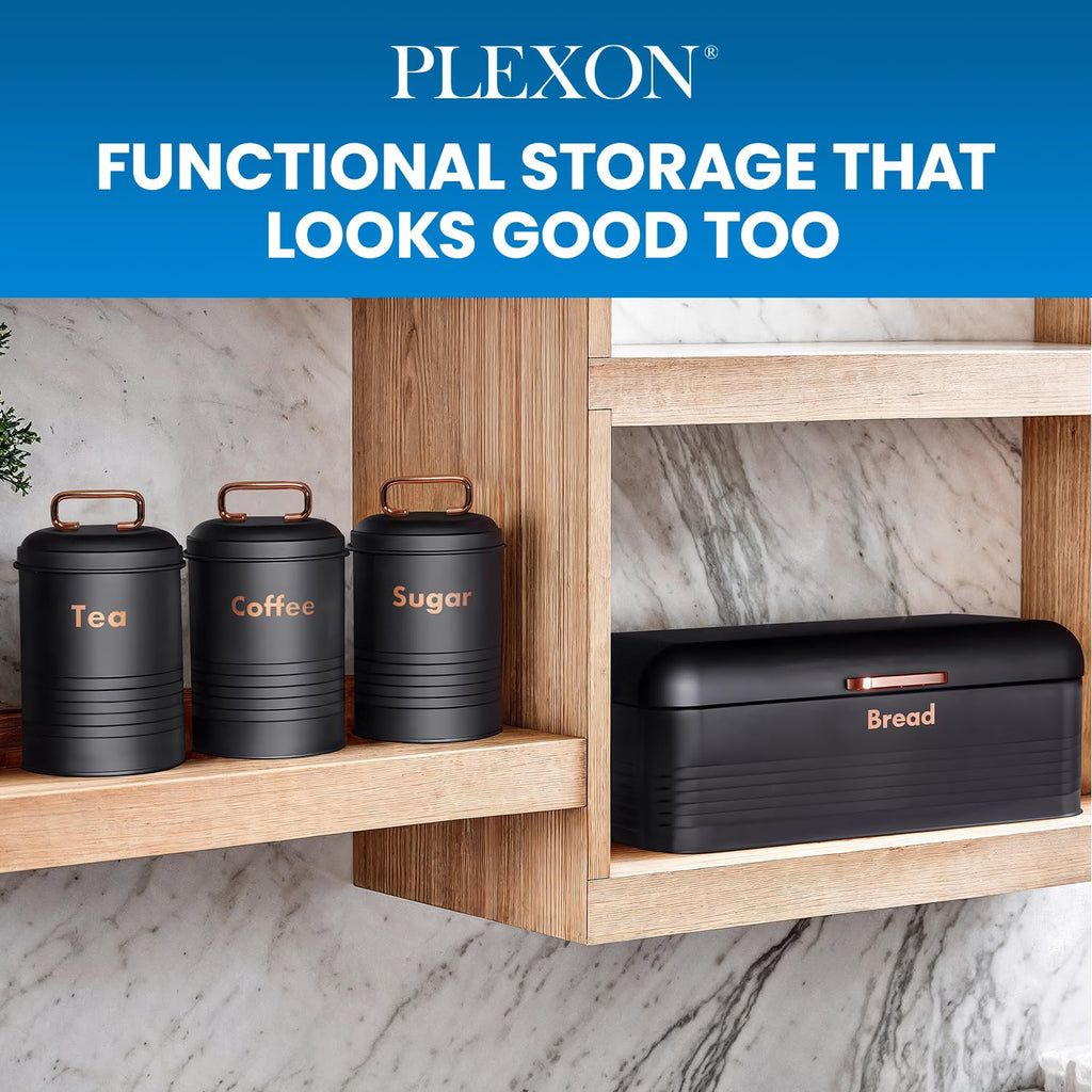 plexon metal bread box with tea coffee sugar container set black bread box for kitchen countertop with canister set of 4