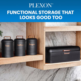 plexon metal bread box with tea coffee sugar container set black bread box for kitchen countertop with canister set of 4