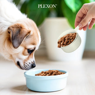 5 lb Square Off-White Metal Pet Food Storage Container with Handles and Scoop
