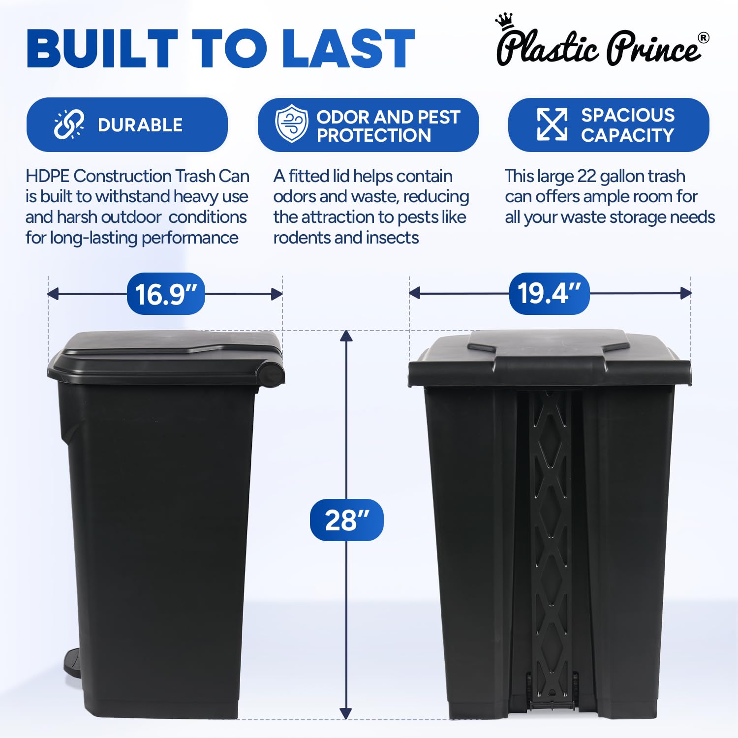 22 Gal Step-On Indoor Trash Can, Black