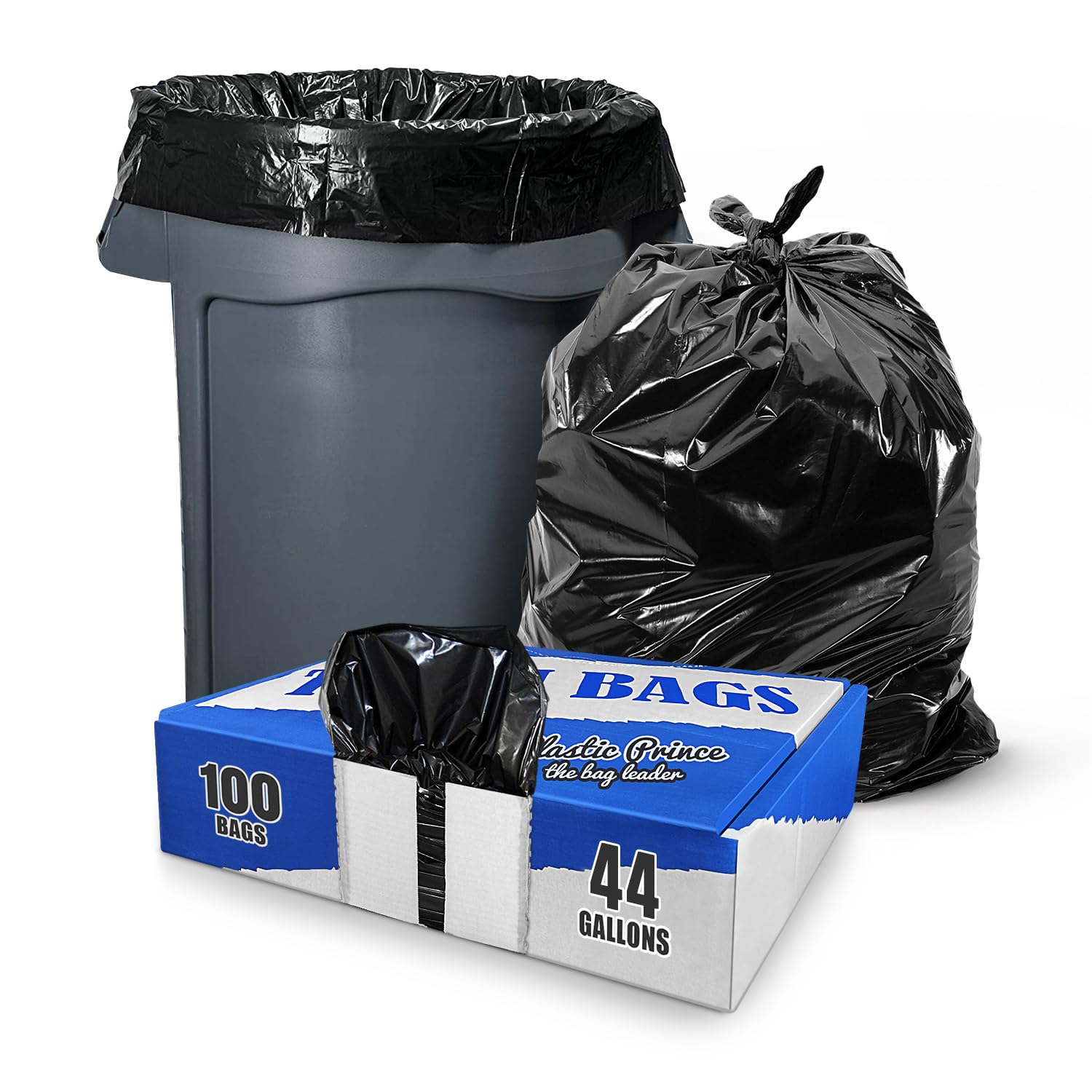 38" x 46" 44 Gal 1.5 Mil Black Trash Bags, 100/Case