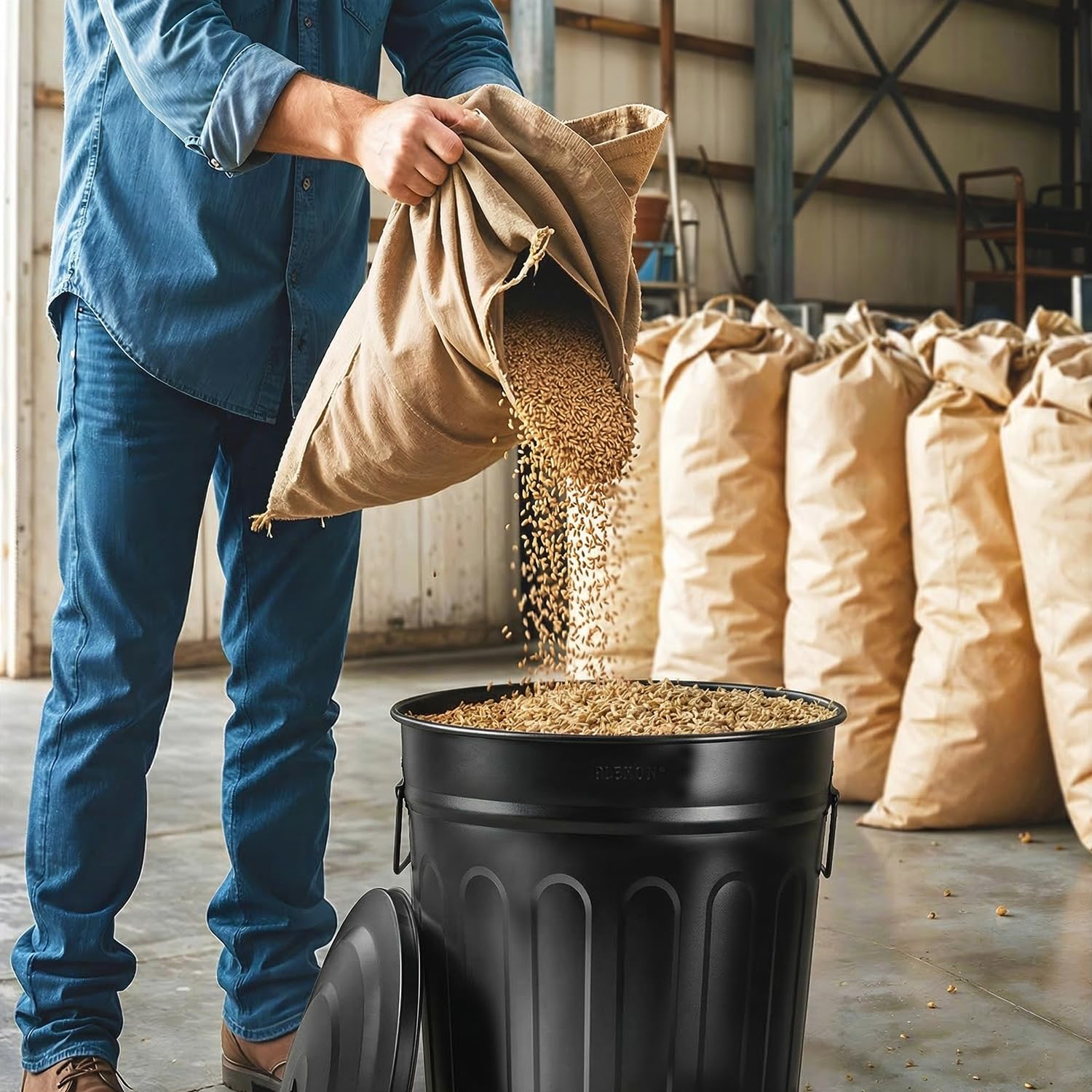 Plexon Metal Trash Can with Lid 13 Gallon, Decorative Outdoor Trash Can Heavy Duty Galvanized Metal Bucket with Lid for Garage Workshop Storage Farmhouse, Black